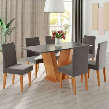 Imagem de Mesa de Jantar 6 Lugares Lidia Vênus Marrom/Cinza/Veludo Grafite - Pnr Móveis