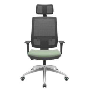 Imagem de Cadeira Office Brizza Tela Preta Com Encosto Assento Vinil Verde Relax