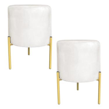Imagem de Kit 2 Puffs Decorativo Soren Suede Pés de Ferro Dourado - Pallazio