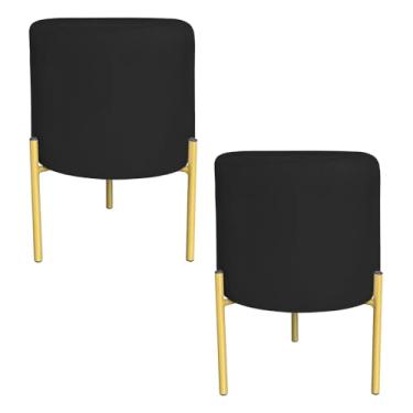 Imagem de Kit 2 Puffs Decorativo Soren Suede Preto Pés de Ferro Dourado - Pallazio