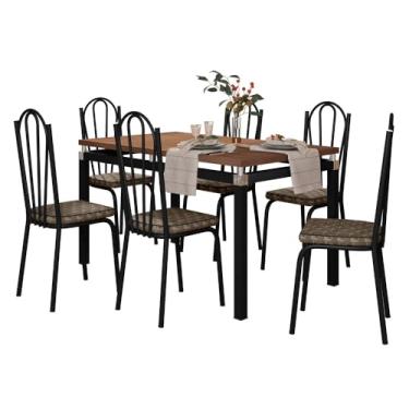 Imagem de Kit Mesa de Jantar Marva 136cm com 06 Cadeiras Alabama Palha Ferro Preto - Pallazio