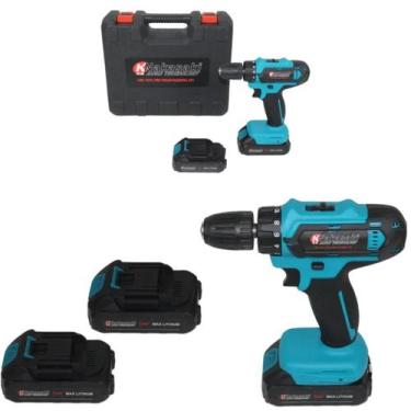 Imagem de Parafusadeira Furadeira Com 2 Baterias 25V Excelente - Knakasaki, Azul