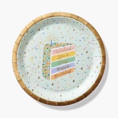 Imagem de RIFLE PAPER CO. Pratos grandes de bolo de aniversário, conjunto de 8, design caprichoso de bolo de aniversário, perfeito para festas, celebrações e ocasiões especiais, utensílios de mesa duráveis e