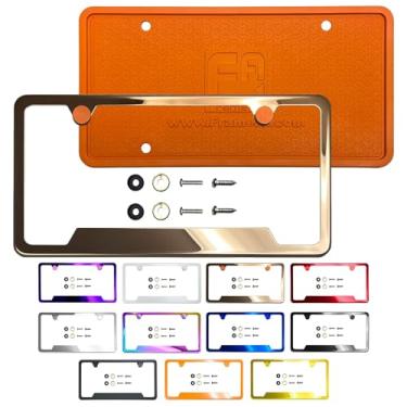 Imagem de Moldura de placa de licença de canto inferior de proteção traseira de silicone espelho de ouro rosa galvanoplastia universal de alumínio parafuso na tampa, aço inoxidável T304, à prova de ferrugem à prova de intempéries (quantidade: 1 moldura)