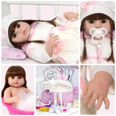 Imagem de Bebê Reborn de Silicone Cabelos Castanhos Bolsa Maternidade - Cegonha 