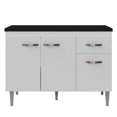 Imagem de Balcão De Cozinha Gabriela Branco Com Tampo 120 Cm Preto Fosco - Ajl -