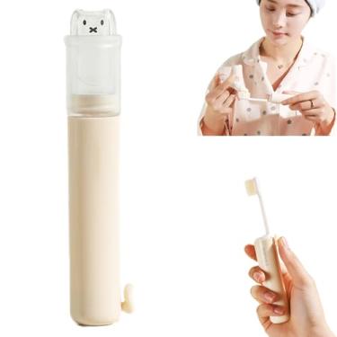 Imagem de Conjunto de escova de dentes dobrável para viagem, conjunto portátil de mini escova de dentes para viagem, com tampa potável, dispensador de pasta de dente macia, mini escova de dente de bolso, 1 peça