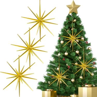 Imagem de Syhood 6 peças de enfeites de ano novo com glitter Starburst Star New Year 20 cm explosivo Starburst Bethlehem Star Hanging Tree Ornamentos de mesa, decoração 3D, festa de ano novo (dourado, brilhante