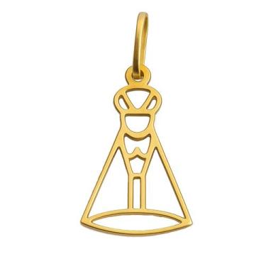 Imagem de Joia Pingente Ouro 18K Nossa Senhora Aparecida Vazado Luxo e Devoção -
