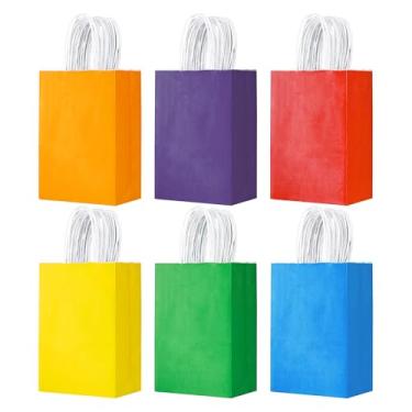 Imagem de YEEHAW Pacote com 24 sacos de presente pequenos 14 x 8,2 cm × 21 cm, sacos de papel kraft com alças, sacolas de lembrancinhas de festa a granel para aniversário, chá de bebê, artesanato, casamento