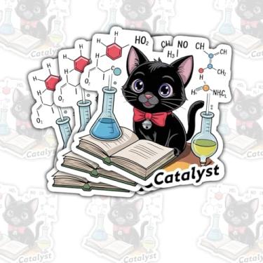 Imagem de 3 peças adesivo catalisador gato fofo ciência química presente para amantes de gatos e estudantes STEM catalisador gato nerd química ciências decalque carro para laptop garrafa de água capa de