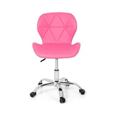 Imagem de Cadeira De Escritório Slim Ergonômica Giratória Couro Diversas Cores (Rosa)