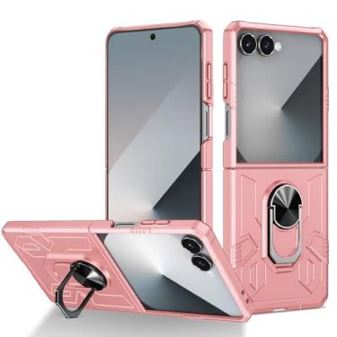Imagem de HAOMRIYL Capa para Samsung Galaxy Z Flip 7, com suporte de anel giratório de 360°, capa fina de proteção contra quedas suporta sucção magnética de veículos, rosa, flip 7
