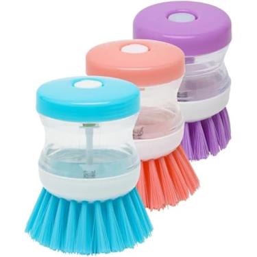 Imagem de Escova de Limpeza com Recipiente para Detergente Multiuso para Louças Cozinha e Superfícies com Dispensador Cores Sortidas