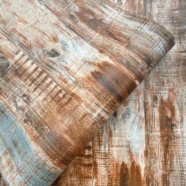 Imagem de Papel de parede autoadesivo de grão de madeira nostálgico 3D estilo francês decoração de casa parede de PVC papel de parede - grão de madeira de café - 45 * 950 cm