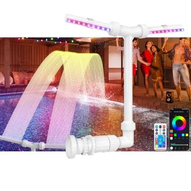 Imagem de Fonte de piscina com luzes LED solares, para piscina acima e no solo com luzes LED de 10 cores, controle por APP, irrigador de cascata de pulverização dupla ajustável de 360°