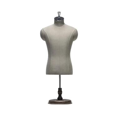 Imagem de Meio manequim masculino, capa de linho para o tronco, altura ajustável de 43-51 polegadas, base de madeira maciça removível(Rotundity,Walnut wood)