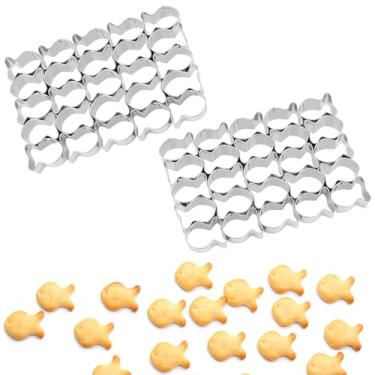 Imagem de 2 cortadores de biscoito de peixe dourado, cortadores pequenos de aço inoxidável, cortador de biscoito de peixe com 25 cavidades, mini moldes dourados para biscoitos, massa antiaderente (2)