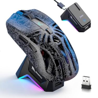 Imagem de Mouse para jogos com base de carregamento magnético RGB, 12K DPI, sensor PAW3311, sem fio trimodo, 6 botões programáveis, ultraleve 72 g para PC/Mac (preto)