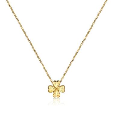 Imagem de YADUDA Conjunto de colar delicado de trevo de quatro folhas vazadas para mulheres em aço inoxidável banhado a ouro 18 quilates, joia com pingente de 4 folhas da sorte, Banhado a ouro, Sem Pedra Preciosa