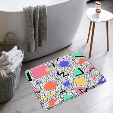 Imagem de MSAYNFG Tapete de banho geométrico dos anos 80, 90, moderno, abstrato, retangular, círculo, listras, Memphis, moderno, banheiro, banheira, tapetes para área de chão, capacho, decoração de vaso