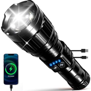 Imagem de Lanterna Tática Led Recarregável 150000 Lúmens Alcance 2000m Zoom 5 Modos IP54 Power Bank 5000mAh Usb Camping Emergência