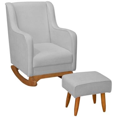 Imagem de Poltrona Amamentação Base Balanço E Puff Vick Bouclê Cinza F03 - Mpozenato