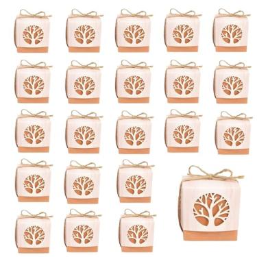 Imagem de QRZLP Caixas de lembrancinhas de festa, 50 peças, caixas de presente de casamento quadradas kraft, mini recipiente de doces para casamento, chá de panela, festa de aniversário.