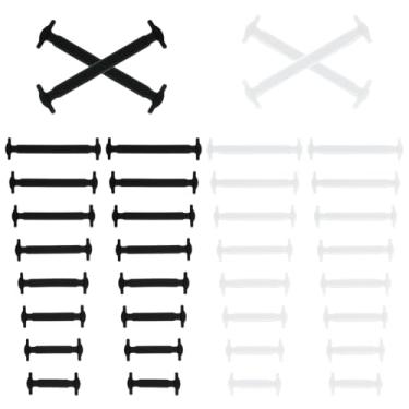 Imagem de KFHENSOMR 32 cadarços preguiçosos de silicone, cadarço elástico sem amarrar, para crianças e adultos, tamanho único elástico de borracha plana para tênis unissex (preto, branco)