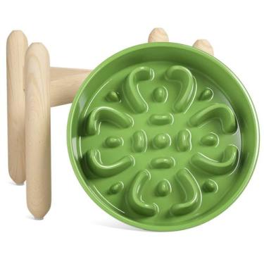 Imagem de Taça Slow Feeder para cães LE TAUCI Ceramic com suporte de madeira 700