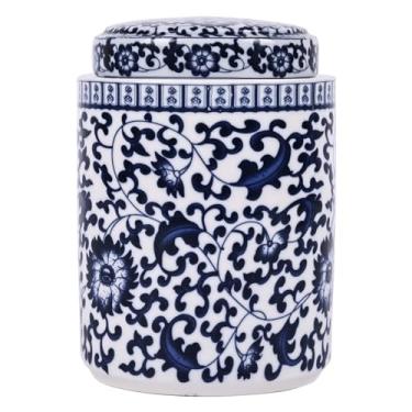 Imagem de Jarra de gengibre de porcelana azul e branca tradicional chinesa de estilo antigo vaso de flores coberto de cerâmica com tampa, estilo China Ming, design chinês (ramos)