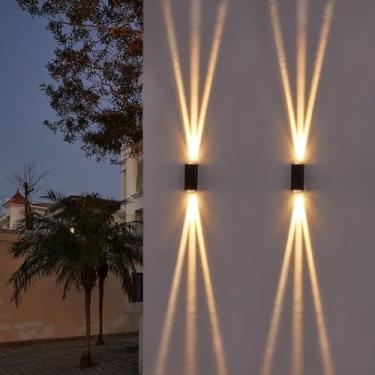 Imagem de Bofea - Arandela de parede à prova d'água para uso externo, estrutura de alumínio preto com luzes LED duplas para cima/baixo, arandelas de parede pretas ideais para iluminação de pátio, jardim e
