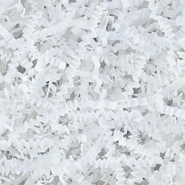 Imagem de Raissily 300 g Enchimento de papel cortado enrugado, almofada de grama para Natal, casamento, aniversário, Páscoa, noivado, presente, caixa de confetes, decoração de enchimento de cesta - branco