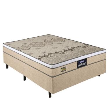 Imagem de Cama Box Casal Colchão Espuma D33 Fort Gazin 138x188x59cm Suporta Até 150kg Por Pessoa Bege Branco