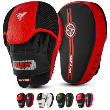 Imagem de WYOX Luvas e Protetores de Foco – Equipamentos de Treinamento Tudo em Um para Adultos e Crianças | Almofadas de Foco Curvas para Boxe e Kickboxing (Vermelho e Preto)