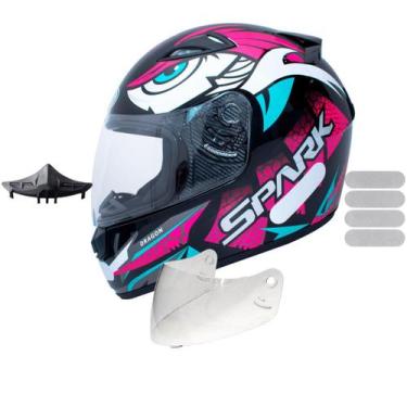 Imagem de Capacete Ebf Spark Dragon Preto Rosa Com Narigueira Mais Viseira Crist