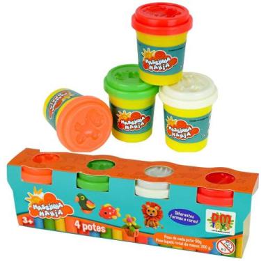 Imagem de Kit 04 Potes Massinha Mania 50G Cada Com Forma Modelar Original - Dm t