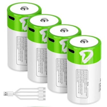 Imagem de Baterias D recarregáveis letoom 7500mWh 1,5 V, pacote com 4 unidades c