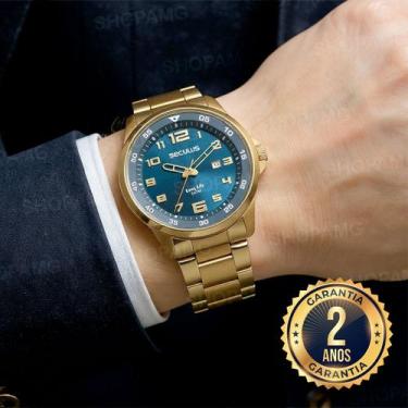 Imagem de Relógio Masculino Couro Silicone Analógico Dourado Casual - Mondaine e