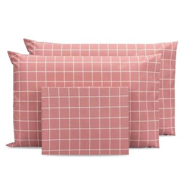 Imagem de Jogo de Lençol Casal 3 pçs Estampado Com Elástico Ponto Palito Percal 180 fios (GEOMÉTRICO ROSÊ)