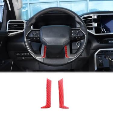 Imagem de Capa de moldura de decoração de volante de carro compatível com Toyota Tundra/Sequoia 2022-2024 e Tacoma 2024 console central de fibra de carbono volante painel inferior moldagem proteger acessórios