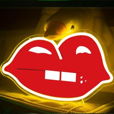 Imagem de HALASABAR Letreiro neon de língua de lábios feios - Sinal de luz de saliva de língua LED para decoração de parede - Sinal neon de LED para bar, KTV, taberna, buraco masculino, quarto, festa, decoração