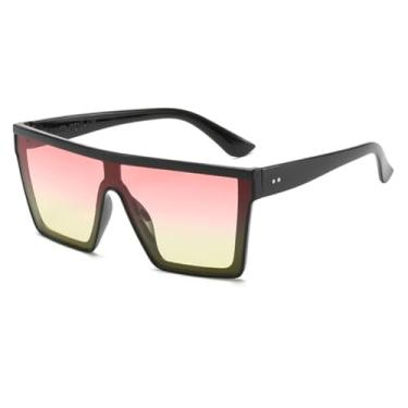 Imagem de Óculos de sol vintage grandes, feminino, degradê, masculino, punk, popular, luxuoso, colorido, UV400 (preto, vermelho e amarelo)