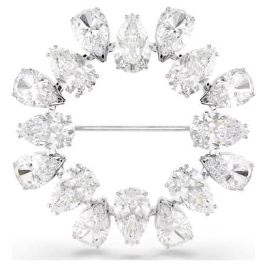 Imagem de Kokoma Broche de círculo de cristal de luxo para mulheres, zircônia cúbica prata halo lapela broche strass corpete para vestidos, ternos, xales, acessórios joias