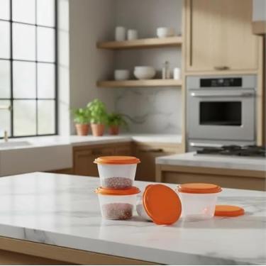 Imagem de Rainbow, Kit 6 Potes para Papinha e Gelatina, Multicolorido, Plástico Livre de BPA, 100ml, Recipiente para Armazenamento de Alimentos com Tampa (Laranja)