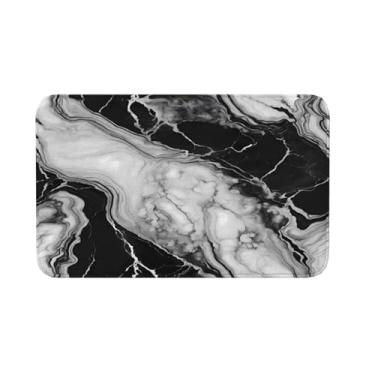 Imagem de Jbofyee Tapete de banho com textura de mármore preto e branco, antiderrapante, tapetes de banheiro de microfibra macia, tapete lavável, tapete de entrada para banheira e chuveiro, tapete de 80 x 50 cm