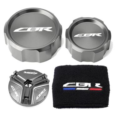 Imagem de Tampa de enchimento de óleo de motocicleta cilindro mestre tampa de reservatório de fluido de freio meia CBR1000RR compatível com CBR 1000RR 1000 RR 2005-2018 (conjunto de 4 peças cinza)