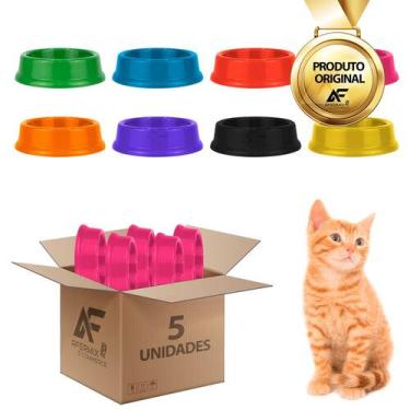 Imagem de Kit 5 Comedouros E Bebedouro Para Gatos Plástico 200ml Cores - AferMix