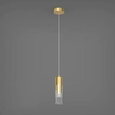 Imagem de Luminária pendente de tubo longo, luminária suspensa cilíndrica dourada, lustre minimalista de cobre, luminária suspensa com luz suspensa ajustável em altura para ilha de cozinha
