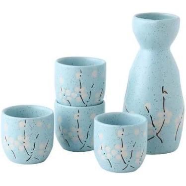 Imagem de JOEUQK Presente para copo de cerveja, conjunto de saquê tradicional, conjunto de saquê de cerâmica, conjunto de saquê de cerâmica japonesa com 4 copos de saquê, conjunto pequeno de utensílios de mesa